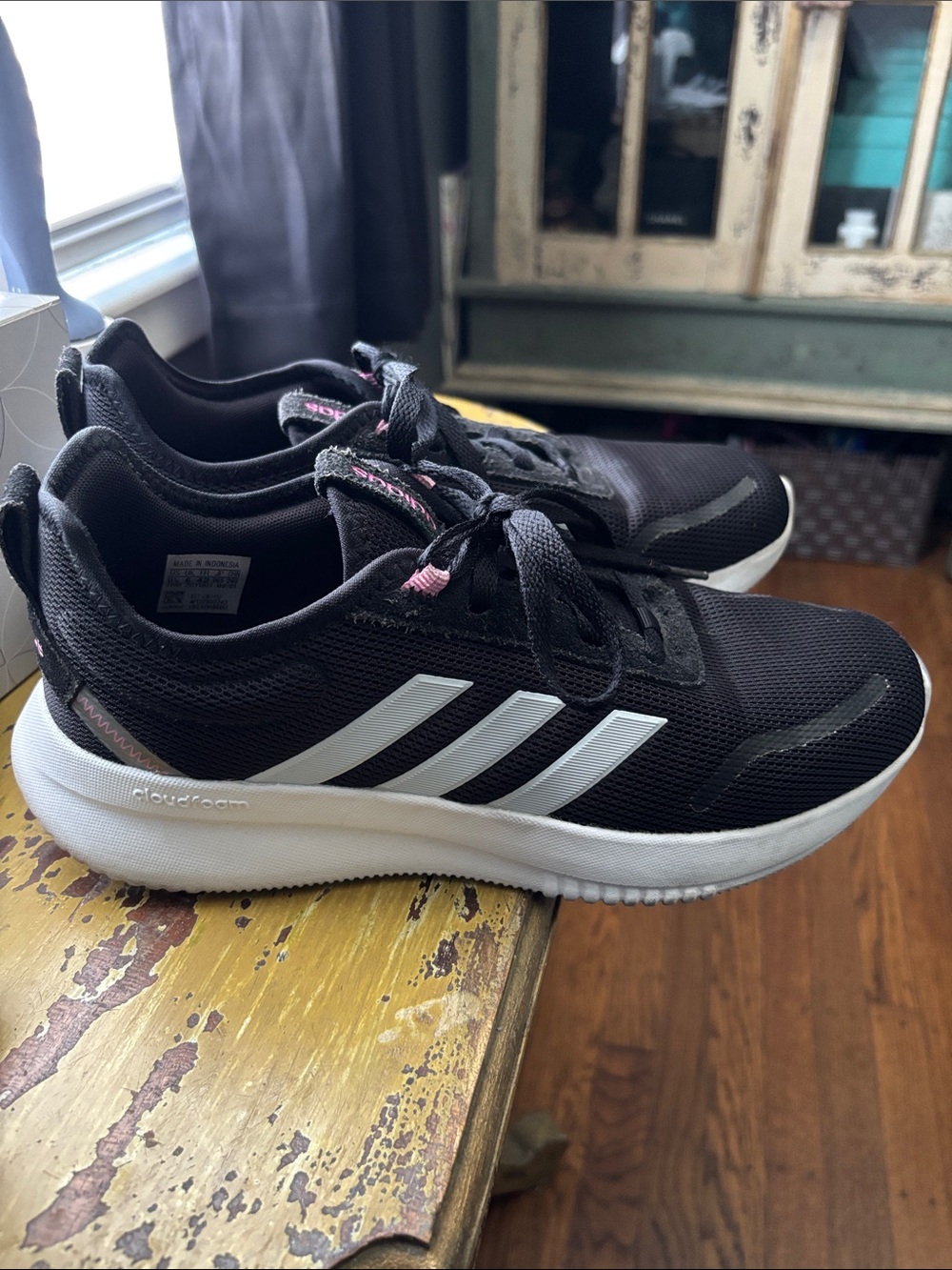 adidas Primegreen Black & White Cloudfoam Sneakers with Pink Accent